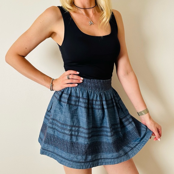American Eagle Outfitters Dresses & Skirts - New American Eagle Outfitters Blue Chambray Embroidered Pleated Mini Skirt